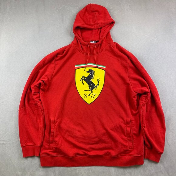 Puma Ferrari Men Sweater 2XL Red Hoodie Long Sleeve Big Logo Luxury Cars Italian - Picture 1 of 11